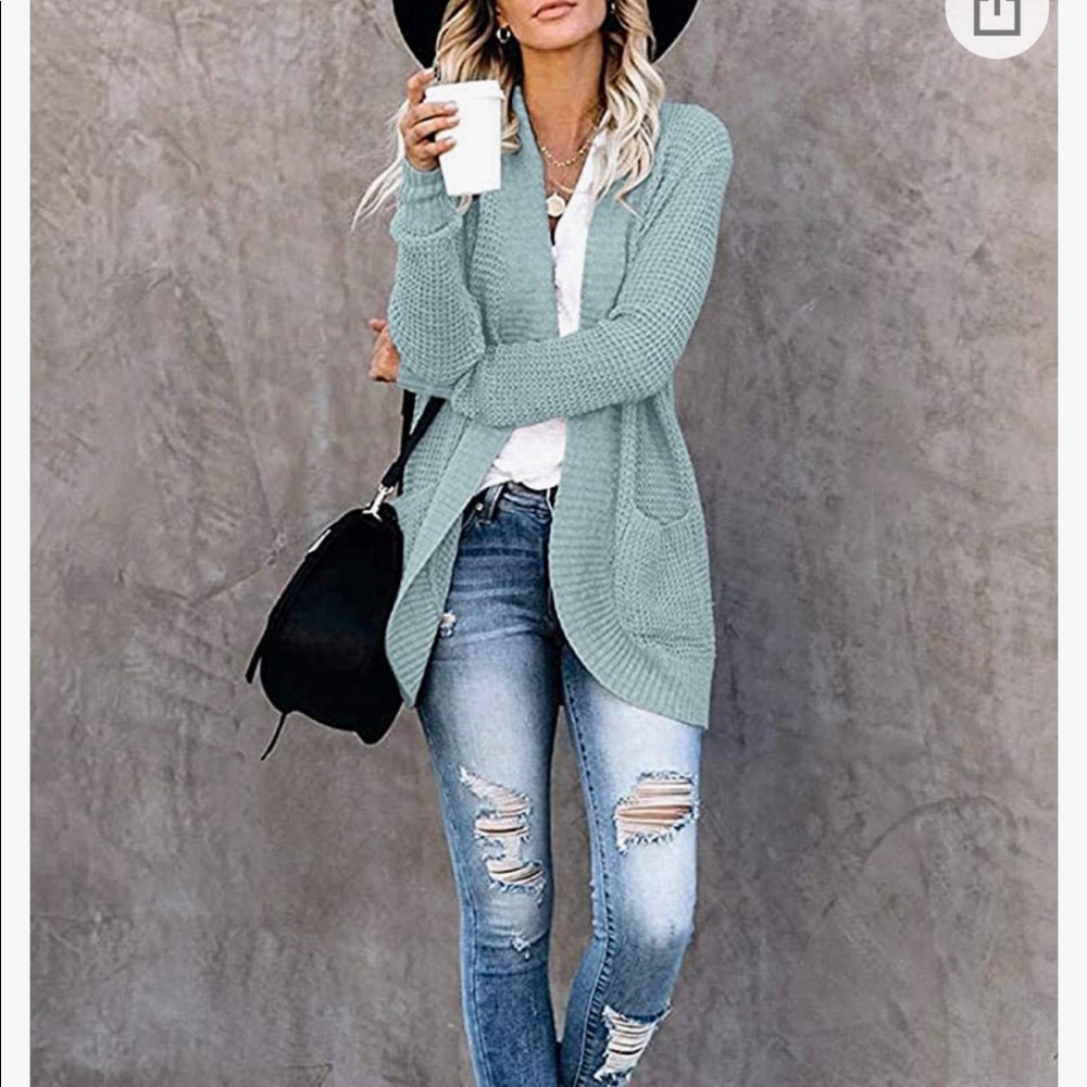 NWT Sweaters Outwear with Pockets( Mint green) - Picture 2 of 5